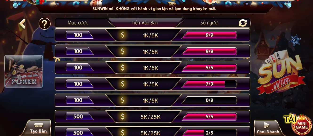 Tận hưởng Poker cực chiến tại Sunwin